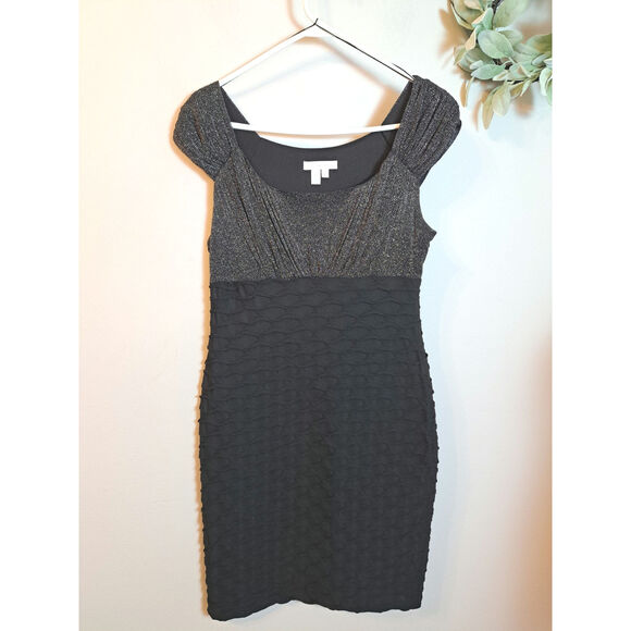 London Times Women Dress Bodycon Black Sparkle Short Sleeve Sz 10 - Picture 1 of 6